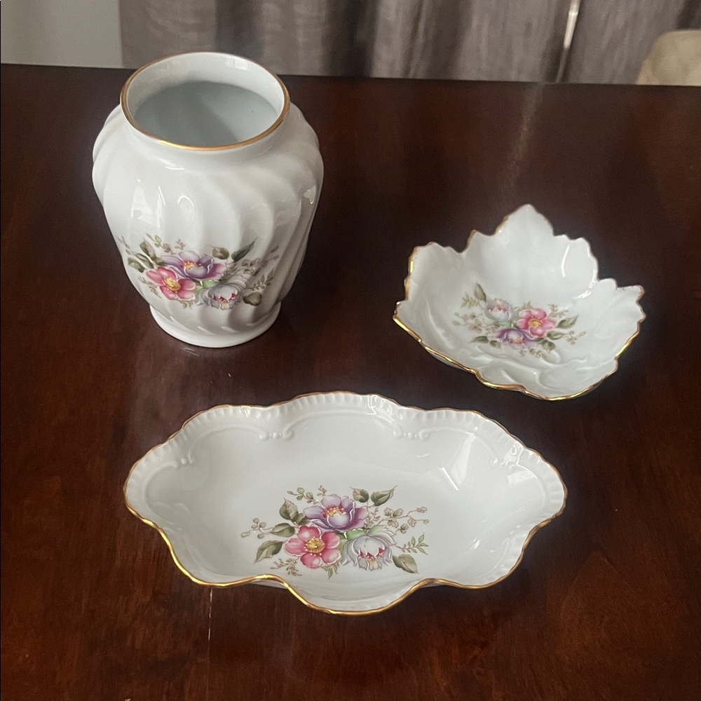 Beautiful Limoges Floral Set with Gold Trim made in France